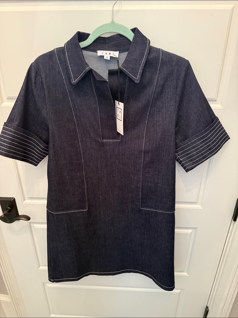 THML Navy Indigo Short-Sleeve Denim Dress